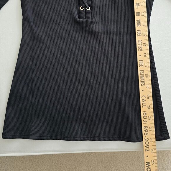 WHBM FORME Short Sleeve Lace Up Criss Cross Black Ribbed Top Size Medium NWT - Picture 12 of 12